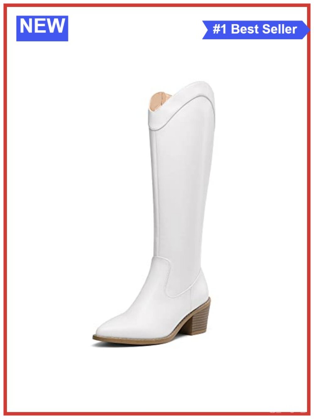 Womens Faux Leather Knee High Western Boots Pointed Toe Chunky Heel
